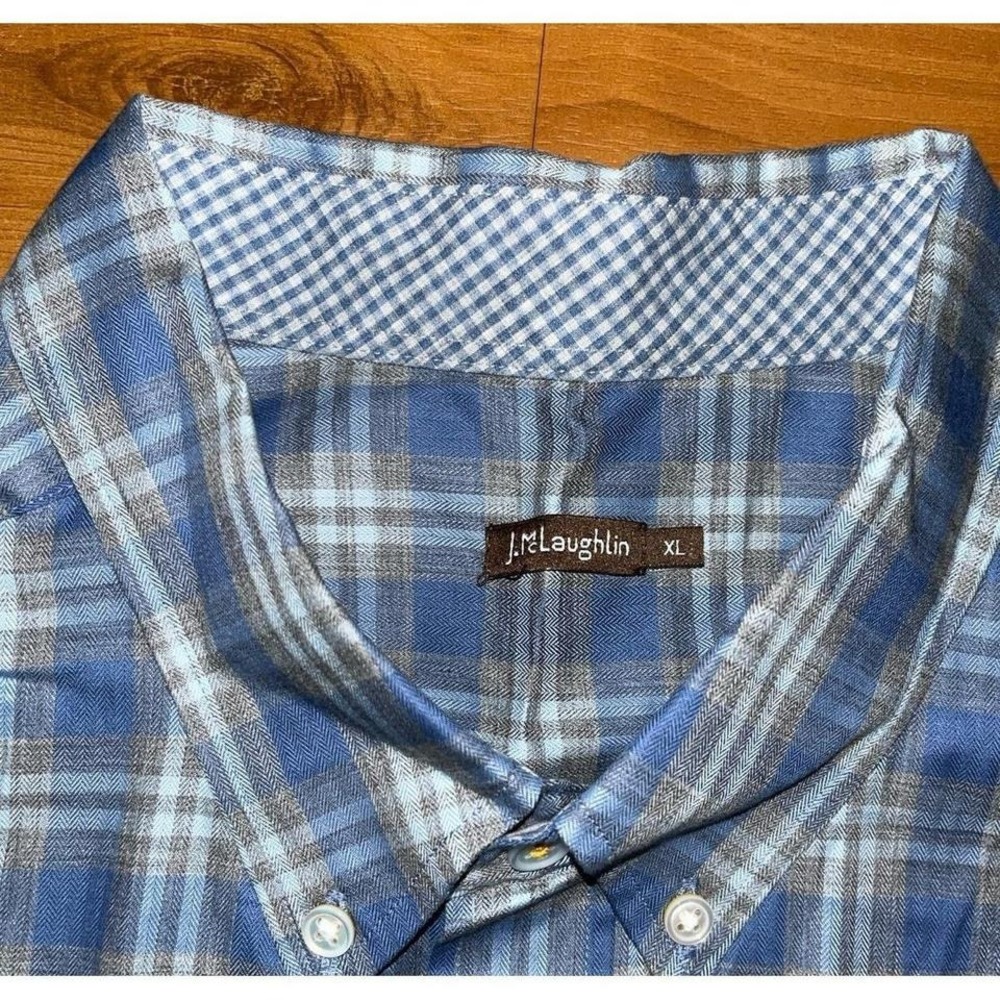 Mens NWOT J. McLaughlin Plaid Cotton Button Up Long Sleeve Casual Shirt - Picture 3 of 5